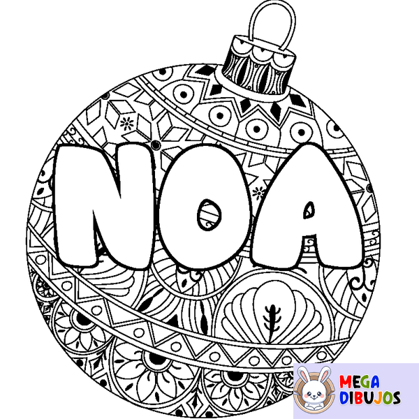 Coloraci&oacute;n del nombre NOA - decorado bola de Navidad