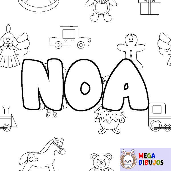 Coloraci&oacute;n del nombre NOA - decorado juguetes