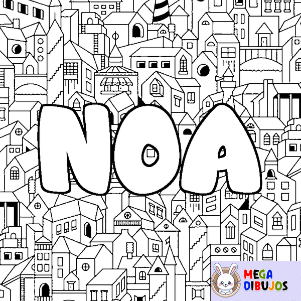 Coloraci&oacute;n del nombre NOA - decorado ciudad