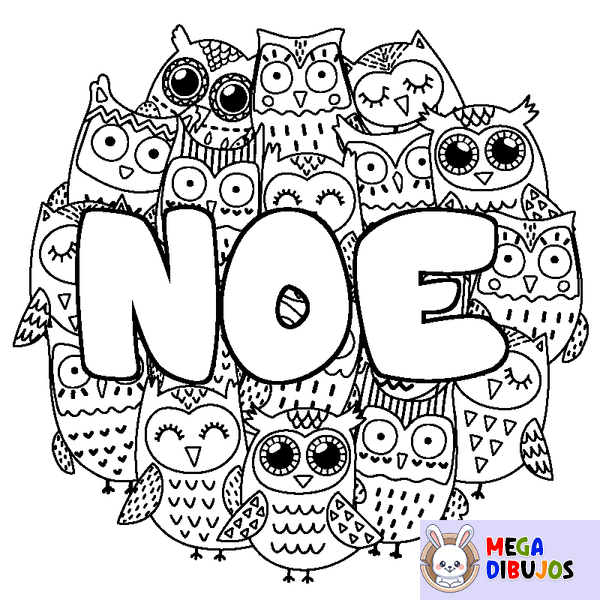 Coloraci&oacute;n del nombre NOE - decorado b&uacute;hos