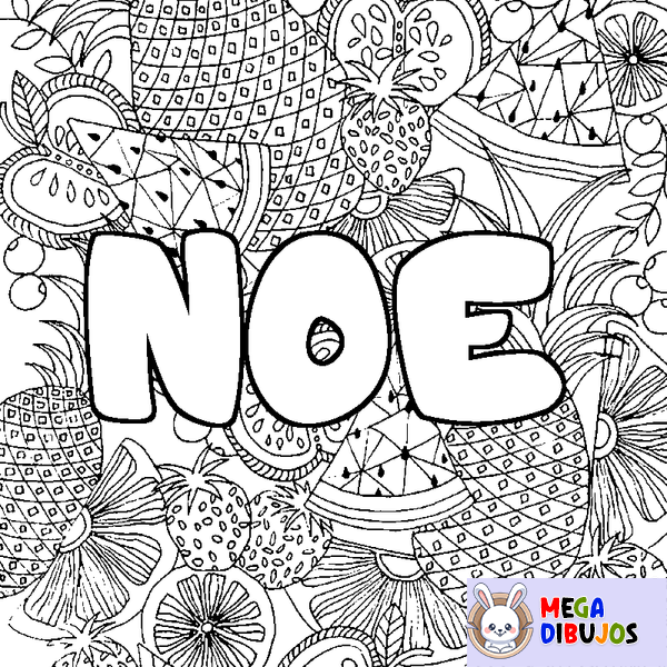 Coloraci&oacute;n del nombre NOE - decorado mandala de frutas