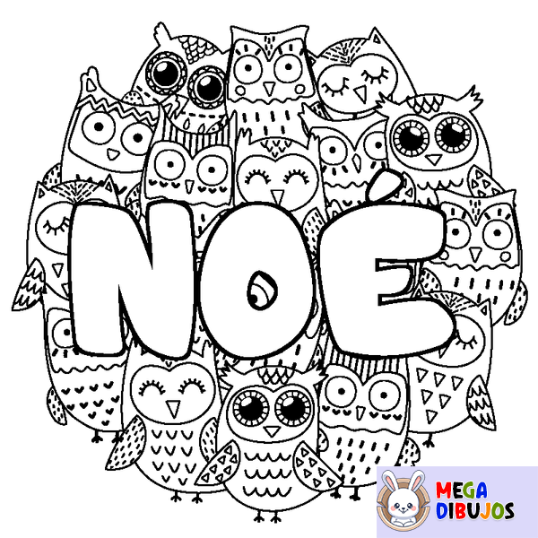 Coloraci&oacute;n del nombre NO&Eacute; - decorado b&uacute;hos