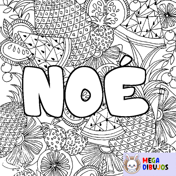 Coloraci&oacute;n del nombre NO&Eacute; - decorado mandala de frutas