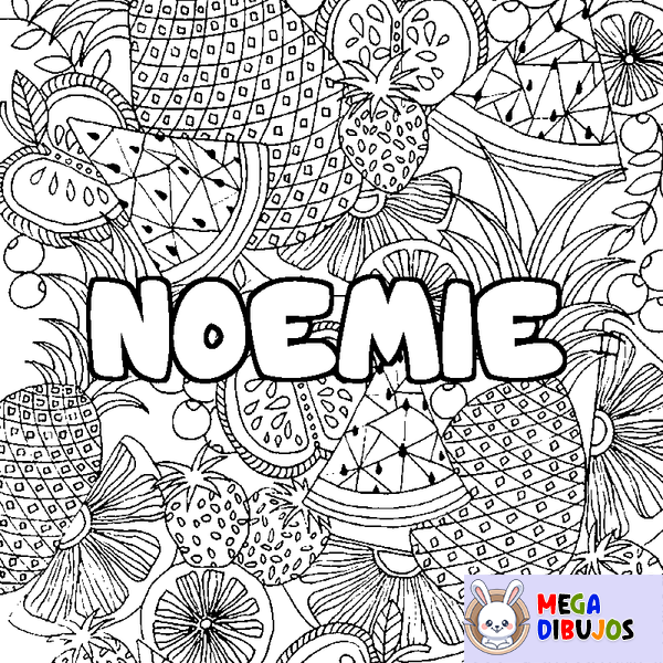 Coloraci&oacute;n del nombre NOEMIE - decorado mandala de frutas