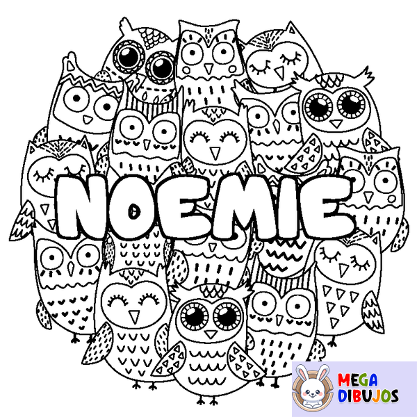 Coloraci&oacute;n del nombre NOEMIE - decorado b&uacute;hos