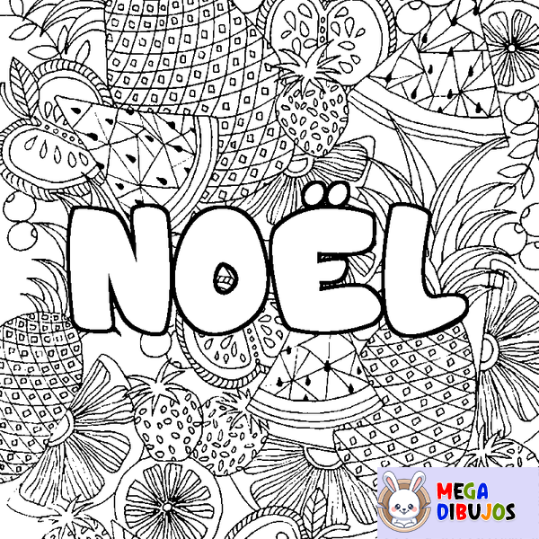 Coloraci&oacute;n del nombre NO&Euml;L - decorado mandala de frutas