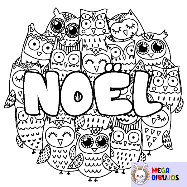 Coloraci&oacute;n del nombre NO&Euml;L - decorado b&uacute;hos