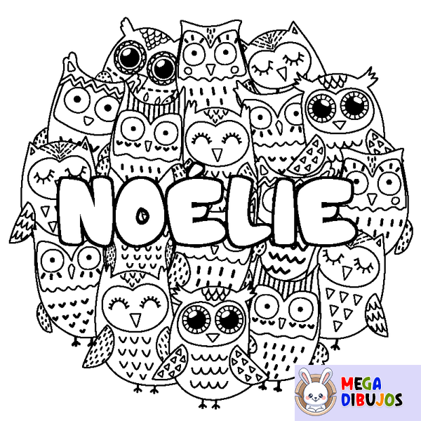 Coloraci&oacute;n del nombre NO&Eacute;LIE - decorado b&uacute;hos