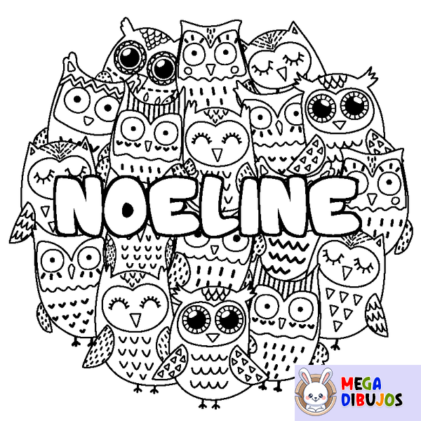Coloraci&oacute;n del nombre NOELINE - decorado b&uacute;hos
