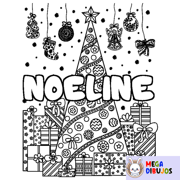 Coloraci&oacute;n del nombre NOELINE - decorado &aacute;rbol de Navidad y regalos