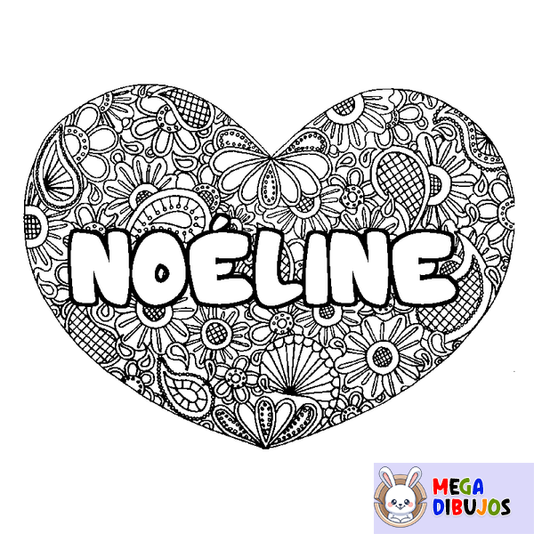 Coloraci&oacute;n del nombre NO&Eacute;LINE - decorado mandala de coraz&oacute;n