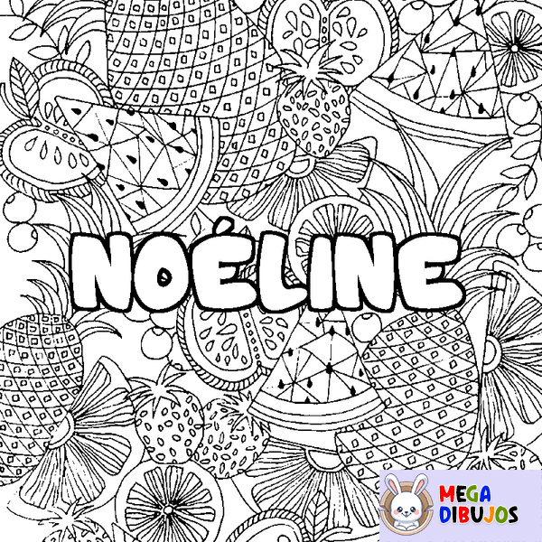 Coloraci&oacute;n del nombre NO&Eacute;LINE - decorado mandala de frutas