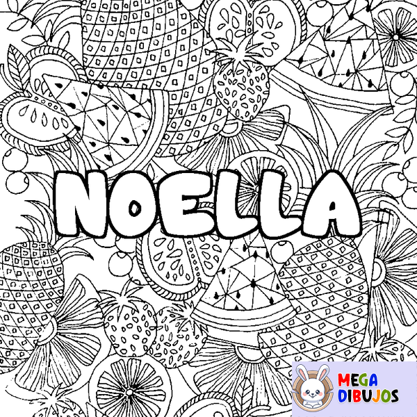 Coloraci&oacute;n del nombre NOELLA - decorado mandala de frutas