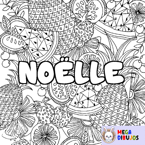 Coloraci&oacute;n del nombre NO&Euml;LLE - decorado mandala de frutas