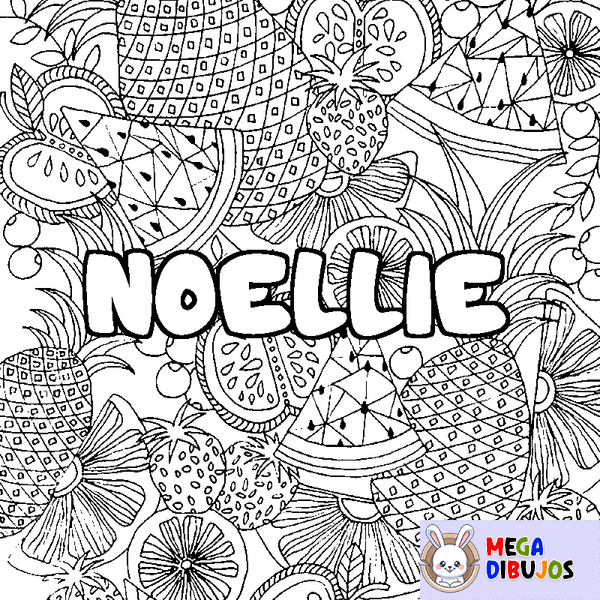Coloraci&oacute;n del nombre NOELLIE - decorado mandala de frutas
