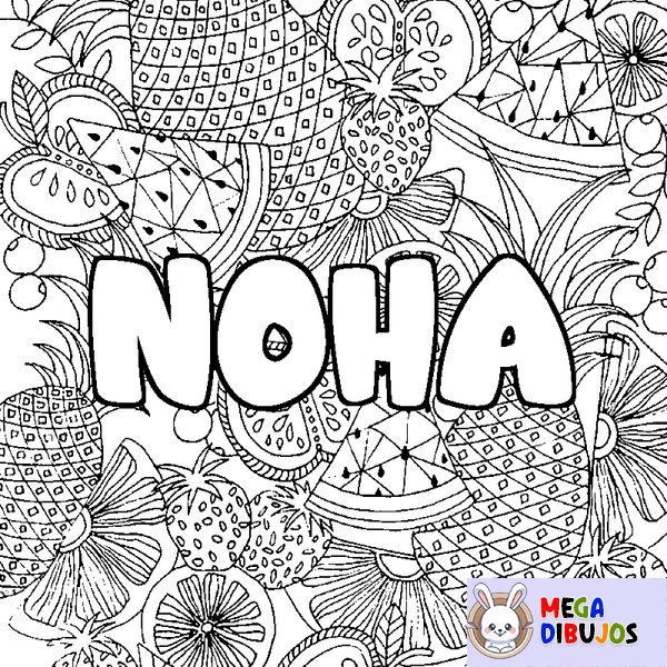 Coloraci&oacute;n del nombre NOHA - decorado mandala de frutas