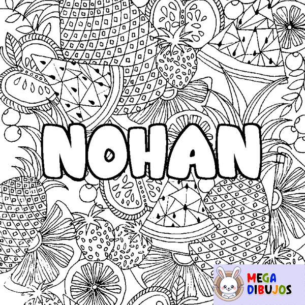 Coloraci&oacute;n del nombre NOHAN - decorado mandala de frutas
