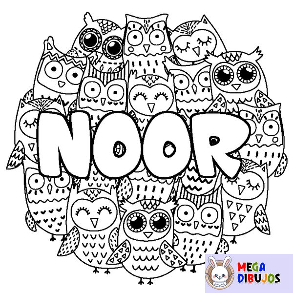 Coloraci&oacute;n del nombre NOOR - decorado b&uacute;hos