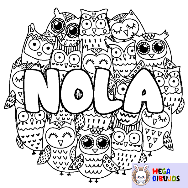 Coloraci&oacute;n del nombre NOLA - decorado b&uacute;hos