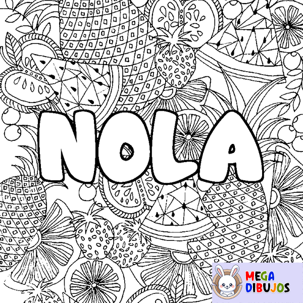 Coloraci&oacute;n del nombre NOLA - decorado mandala de frutas