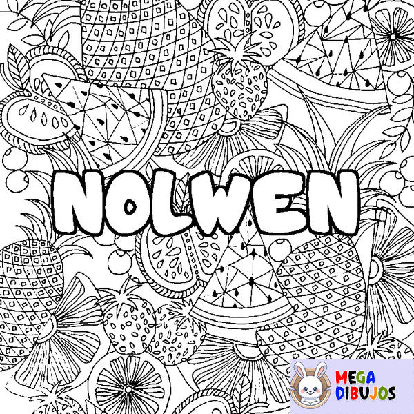 Coloraci&oacute;n del nombre NOLWEN - decorado mandala de frutas