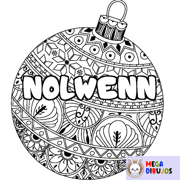 Coloraci&oacute;n del nombre NOLWENN - decorado bola de Navidad