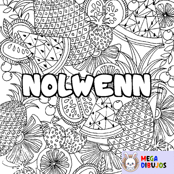 Coloraci&oacute;n del nombre NOLWENN - decorado mandala de frutas