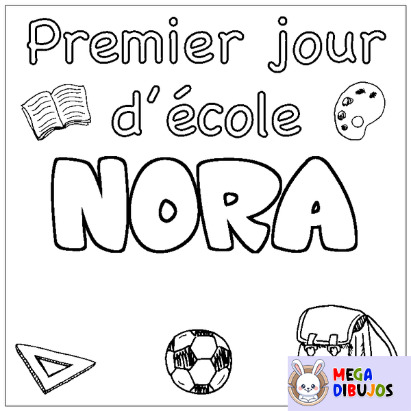 Coloraci&oacute;n del nombre NORA - decorado primer d&iacute;a de escuela