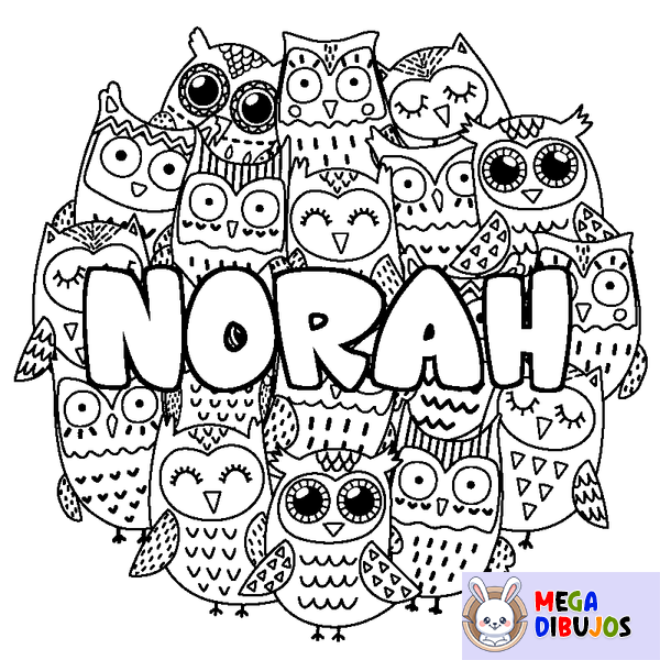 Coloraci&oacute;n del nombre NORAH - decorado b&uacute;hos