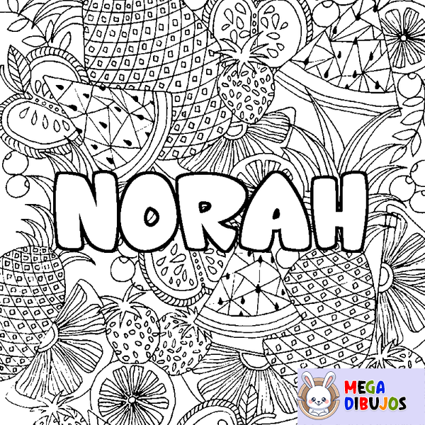 Coloraci&oacute;n del nombre NORAH - decorado mandala de frutas