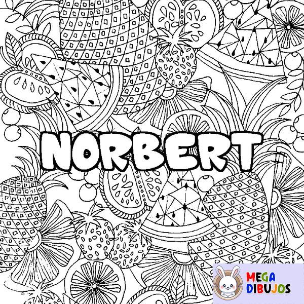 Coloraci&oacute;n del nombre NORBERT - decorado mandala de frutas