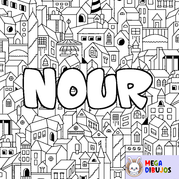 Coloraci&oacute;n del nombre NOUR - decorado ciudad