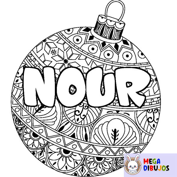 Coloraci&oacute;n del nombre NOUR - decorado bola de Navidad