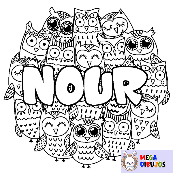 Coloraci&oacute;n del nombre NOUR - decorado b&uacute;hos