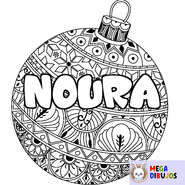 Coloraci&oacute;n del nombre NOURA - decorado bola de Navidad