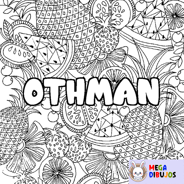 Coloraci&oacute;n del nombre OTHMAN - decorado mandala de frutas