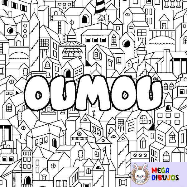 Coloraci&oacute;n del nombre OUMOU - decorado ciudad