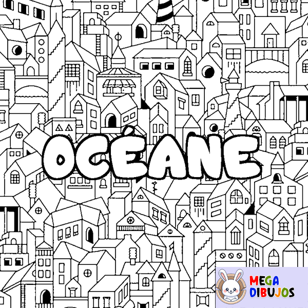 Coloraci&oacute;n del nombre OC&Eacute;ANE - decorado ciudad