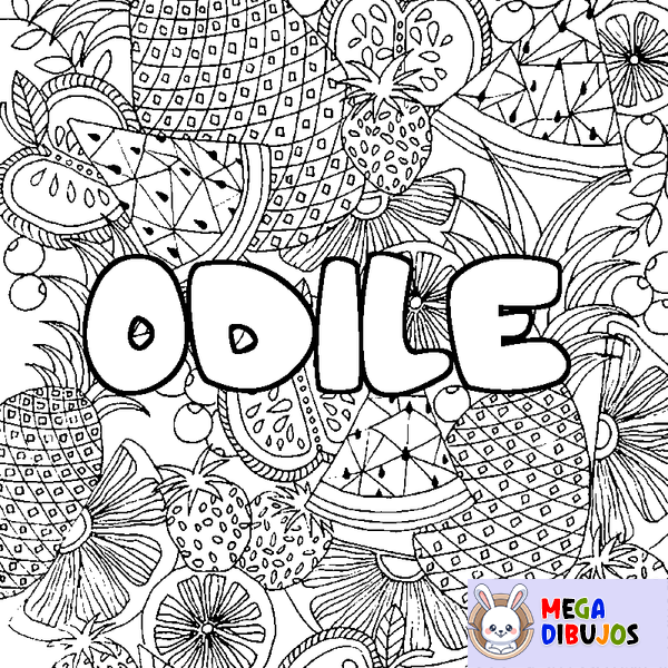 Coloraci&oacute;n del nombre ODILE - decorado mandala de frutas