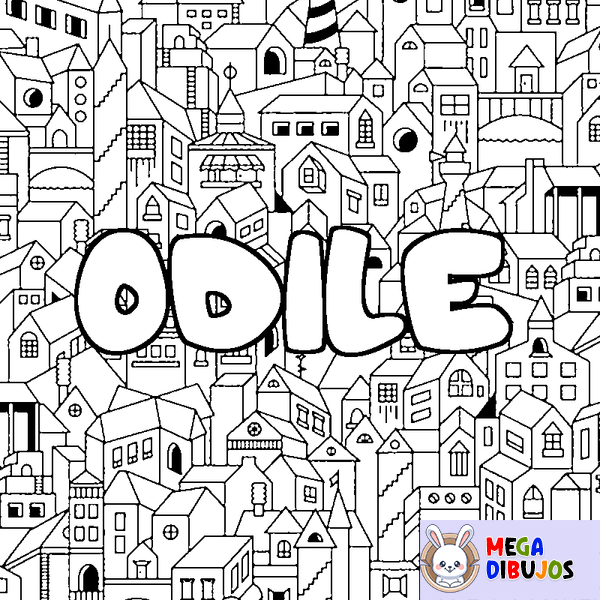 Coloraci&oacute;n del nombre ODILE - decorado ciudad