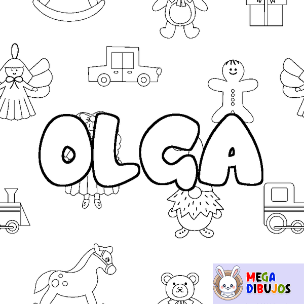 Coloraci&oacute;n del nombre OLGA - decorado juguetes