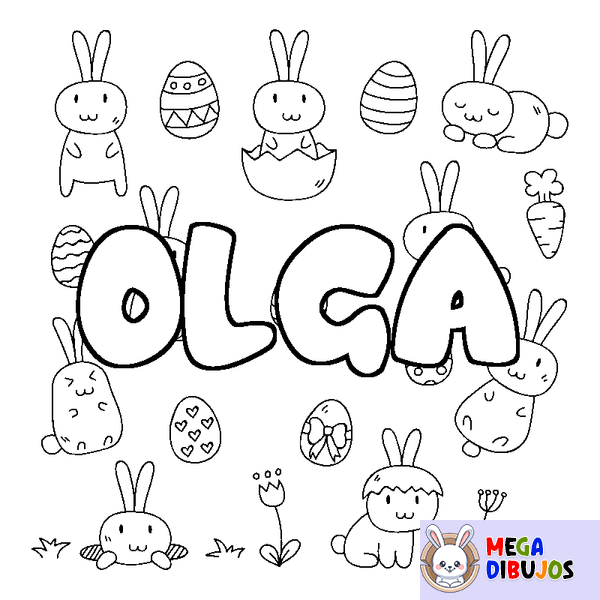 Coloraci&oacute;n del nombre OLGA - decorado Pascua