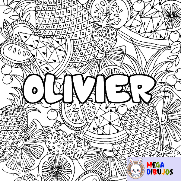 Coloraci&oacute;n del nombre OLIVIER - decorado mandala de frutas