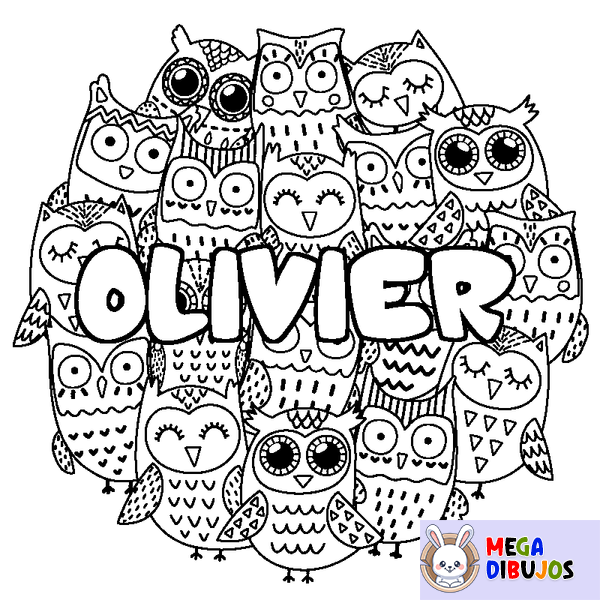 Coloraci&oacute;n del nombre OLIVIER - decorado b&uacute;hos