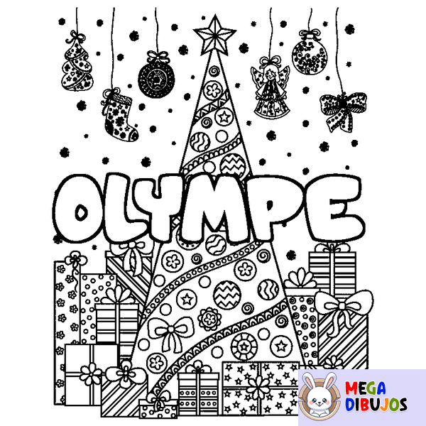Coloraci&oacute;n del nombre OLYMPE - decorado &aacute;rbol de Navidad y regalos