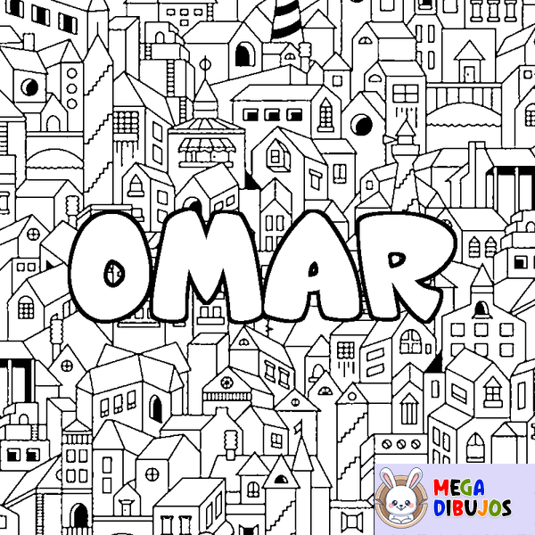 Coloraci&oacute;n del nombre OMAR - decorado ciudad
