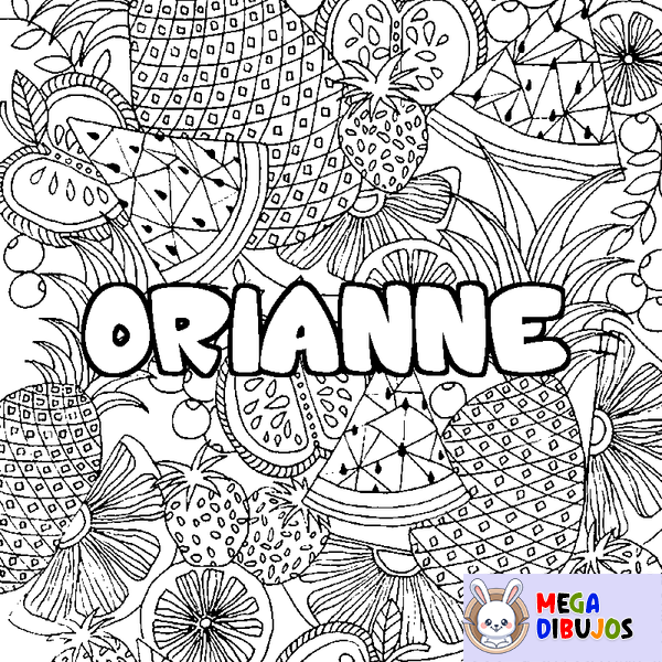 Coloraci&oacute;n del nombre ORIANNE - decorado mandala de frutas