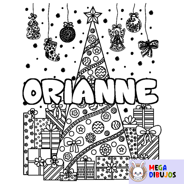 Coloraci&oacute;n del nombre ORIANNE - decorado &aacute;rbol de Navidad y regalos
