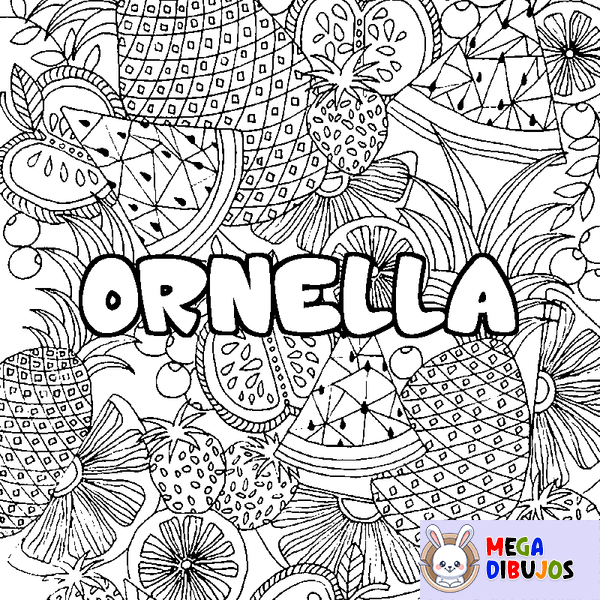 Coloraci&oacute;n del nombre ORNELLA - decorado mandala de frutas