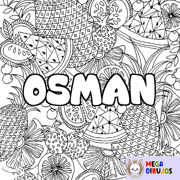 Coloraci&oacute;n del nombre OSMAN - decorado mandala de frutas